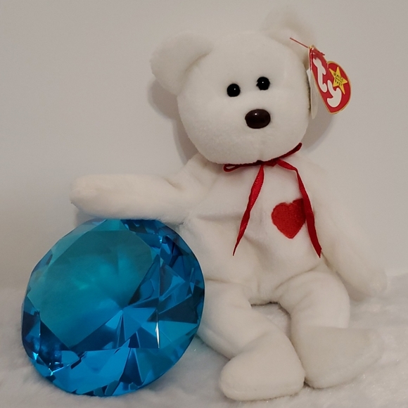 2 Ty Beanie Babies SPANGLE and VALENTINO Bears with tags Patriotic and Love - Picture 6 of 7